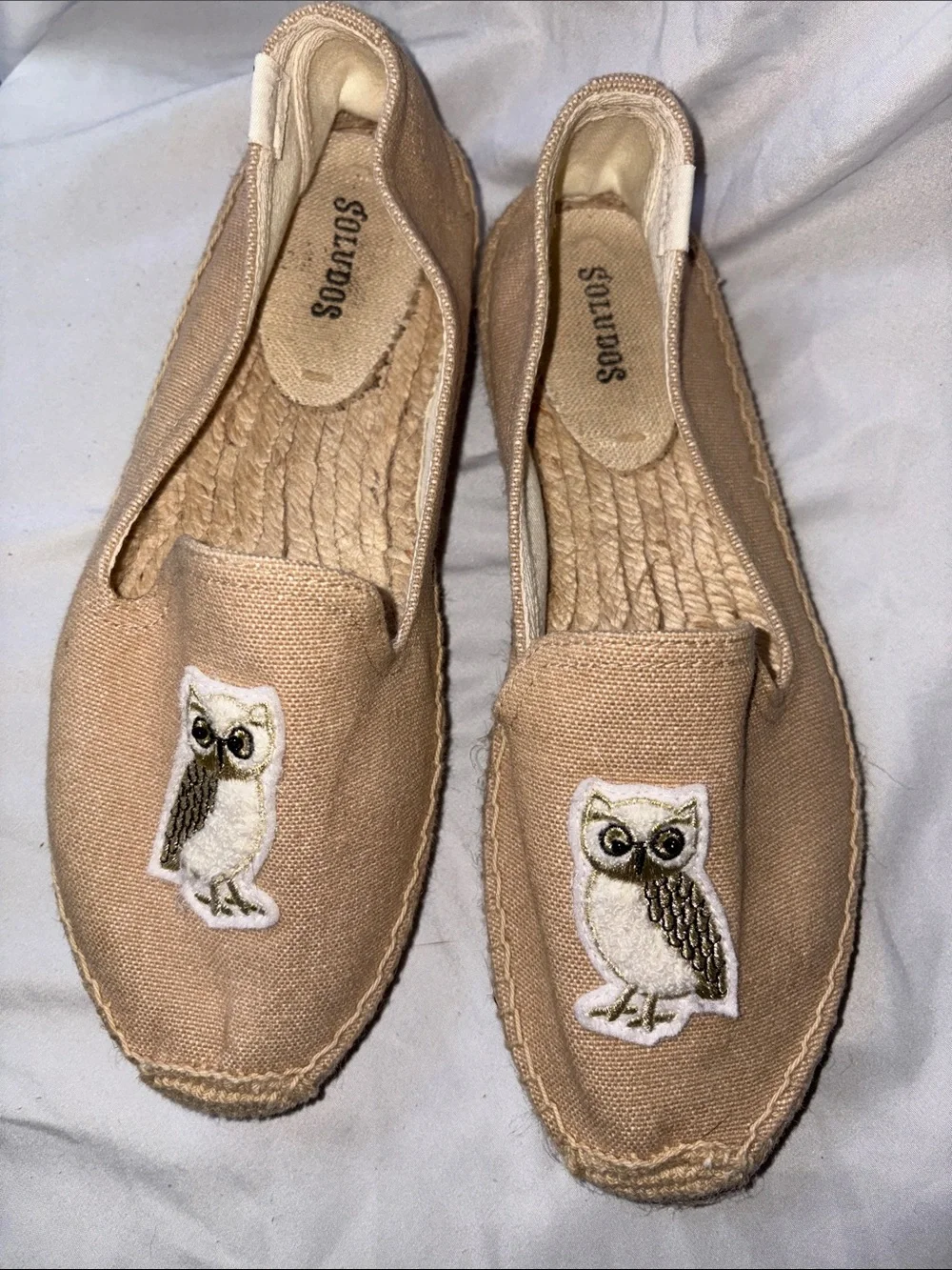 Soludos Gilded Owl Smoking Espadrilles Embroidered Slip On Canvas Shoes Women 8